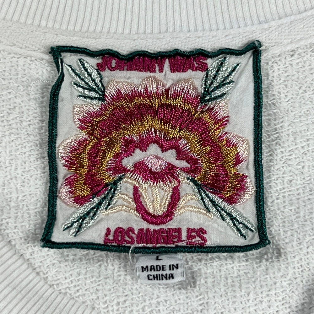 Johnny Was Florida Embroidered Sweatshirt White Cotton Tropical Floral - Picture 2 of 7